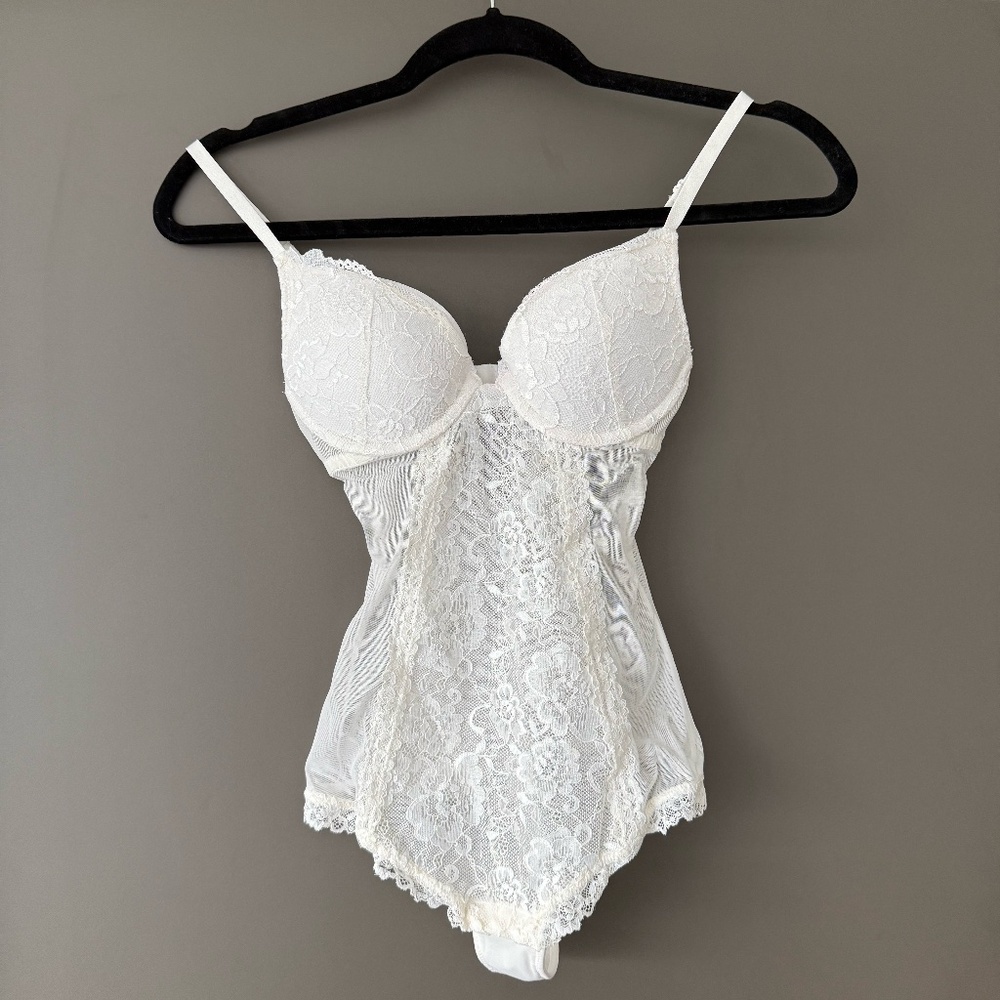White Lace Lingerie Bodysuit | Sheer Floral One-Piece Bodysuit Lingerie Size S/2